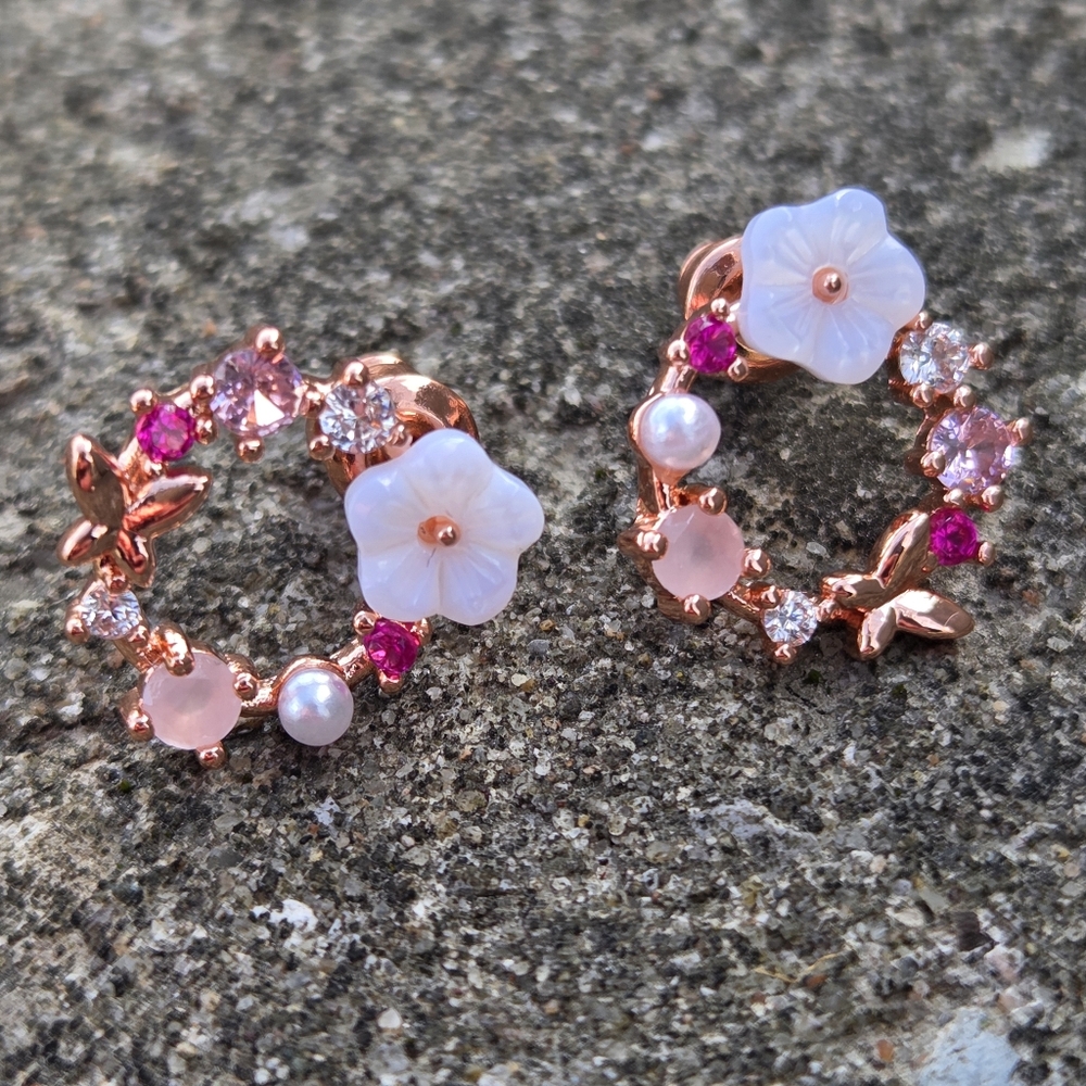 Rose Gold Plated Floral Stud Earrings NWOT